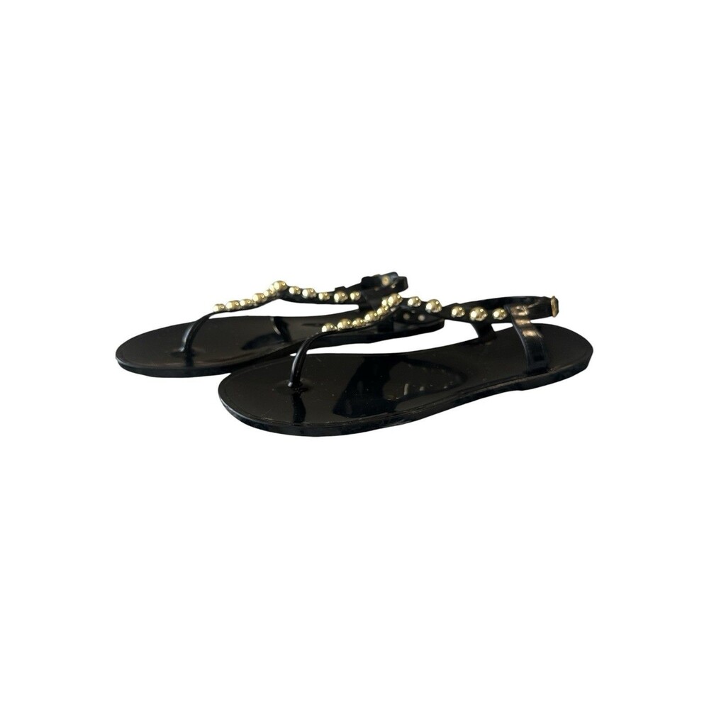 Chinese Laundry Black Studded Jelly T Strap Sandals Gold Studs Women’s Size 8 - Picture 4 of 6
